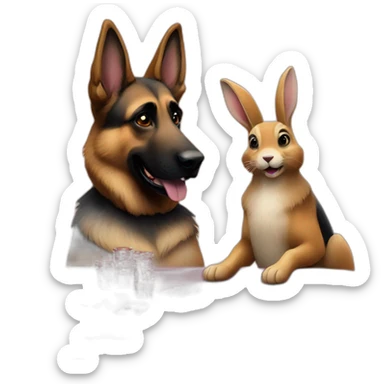 A German shepherd and a rabbit playing poker sticker