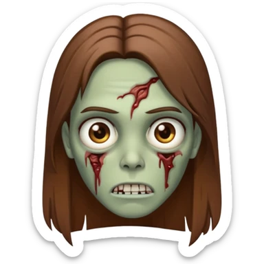 zumbi de franja, cabelo longo, liso e castanho. Olho amendoado e castanho  sticker