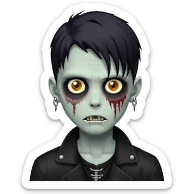 zombie boy with black anime wolfcut medium long symmetrical hair and piercings sticker