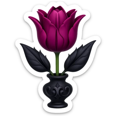Add a gothic vase under the goth tulip in the style of apple emojis, keeping the background transparent. The style should mimic the apple emoji aesthetic with clean, colorful, and smooth shading typical of apple emojis. sticker