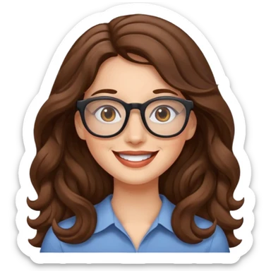 happy woman with long wavy brown hair and glasses sticker