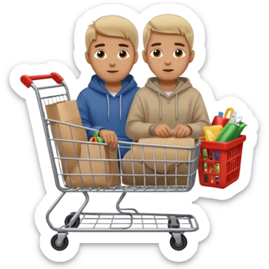 A man in oversized second-hand clothes, sitting beside a shopping cart of items, looking around with soft hopeful eyes.
 sticker