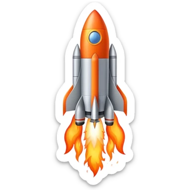 A rocket launching into space with flames and smoke coming out of the bottom sticker