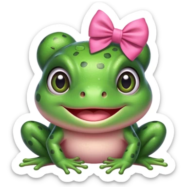 cute frog with a pink bow, portrait, bust up sticker