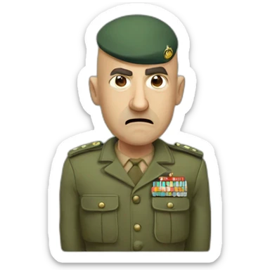 cyan beret bald angry 50 years old man no hair furious very angry frown with khaki idf uniform sticker