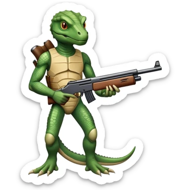 reptilian humanoid with shotgun sticker