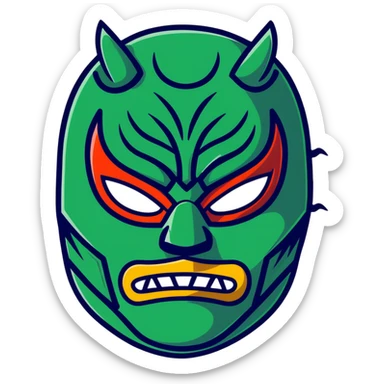 colorful sinister luchador mask with scary features sticker
