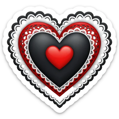 black heart with red center and white lace sticker