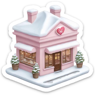 pale pink coffee shop covered in snow heart sticker