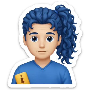 یه پسر با موهای  بلند و فرفری با لباس ابی موهاش رو دُم اسبی  بسته باشه sticker