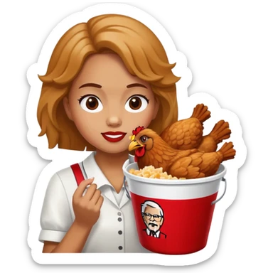 girl eating a bucket of chicken from kfc sticker