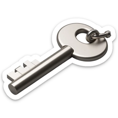 realistic metallic key, skeuomorphism icon style, detailed highlights and shadows sticker