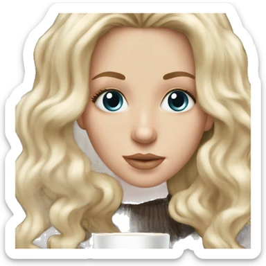 white girl pretty with blonde long hair and a hot chocolate sticker