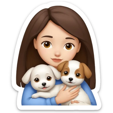 Chica castaña con su perrito pequeño blanco sticker
