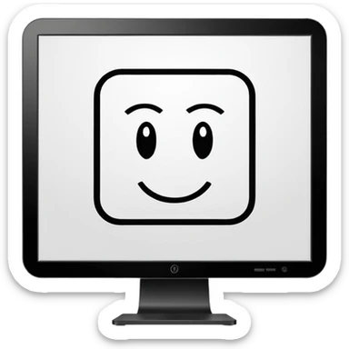 Minimalistic flat vector icon, iOS style, thin black contour on white background. Adobe Illustrator logo "Ai" inside a simple square, clean and modern, no text outside the logo, no shadows. Optionally placed on a minimal computer monitor outline sticker