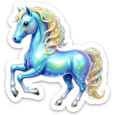 A magical horse made entirely of transparent bubbles and water, with a flowing mane of small bubbles

 sticker
