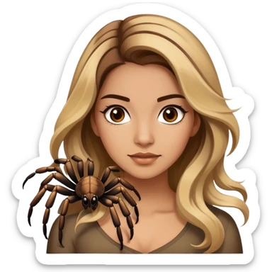 Attractive Mexican woman in her 20s with brown hair with blonde highlights, with a tarantula sticker