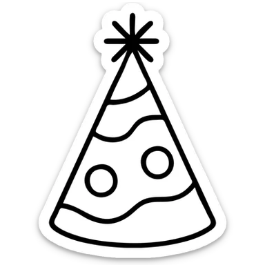 A conical birthday party hat with decorative patterns and a pom pom on top sticker
