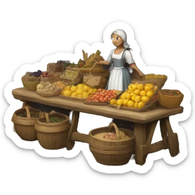 medieval market stand with maid sticker