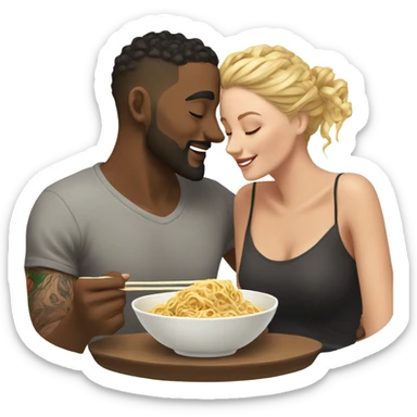 romantic noodle date with beautiful loving tattooed white couple realistic gazing in eyes sticker
