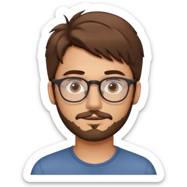 Guy with messy brown hair and thin rim glasses sticker