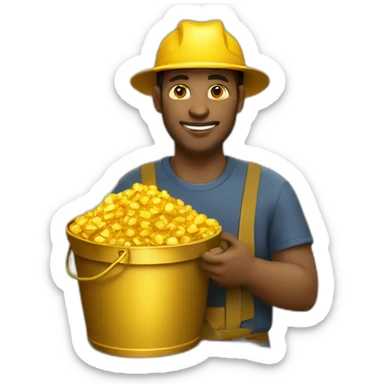 gold workers holding bucket full of gold nuggets sticker