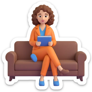 mujer con cabello rizado, sentada en un sofá sticker