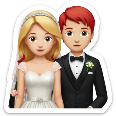 Blonde hair girl red hair boy married wedding clothes sticker