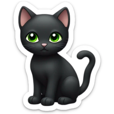 shy small black cat with gree eyes no collar kawaii style full body sticker