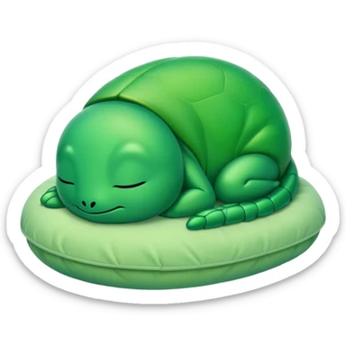 Meme-Worthy Cute Sleeping Green Bugdie Portrait Emoji, Head resting peacefully with a contented smile, showcasing a tiny, endearing build and a luxuriously smooth emerald exoskeleton, eyes shut in a serene nap, Simplified yet hilariously adorable features, highly detailed, glowing with a soft, drowsy light, high shine, relaxed and utterly lovable, stylized with an air of playful laziness, bright and heartwarming, soft glowing outline, capturing the essence of a comically sleepy insect, so meme-worthy it feels like it could instantly become the next viral sensation of adorable slumber! sticker