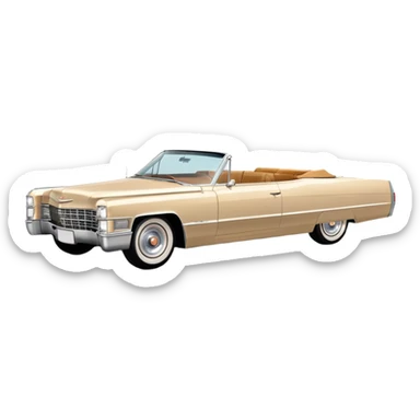 Extremely minimalist beige 1966 Cadillac DeVille, bare essential details, simple geometric shapes, 30-degree angle, Once Upon a Hollywood inspired, iOS emoji style sticker