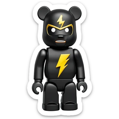 bearbrick toy wearing a black balaclava with a lightning bolt logo symbol on it sticker