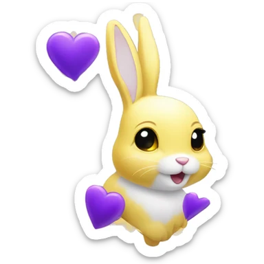 Yellow sparkles and lovely rabbit and Purple Hearts sticker