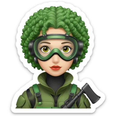 green curly haired painitball player with big earrings sticker