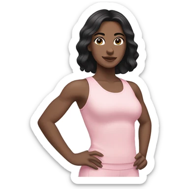 white girl with black hair in light pink clothes exercising sticker