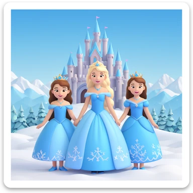 girls in a  snow princess dress, snow castle background sticker