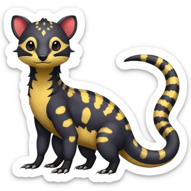 Rare warm-colored exotic cute epic aesthetic colorful Salandit-Civet-species-Fakemon-hybrid-creature, with markings, full body sticker