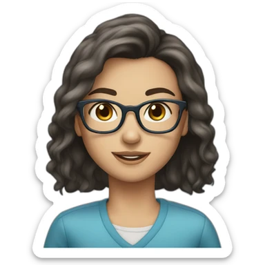 brunette, glasses, gray streaks, blue eyes sticker