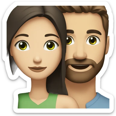 White man BROWN beard and blue eyes and BROWN hair hugging white woman with long straight black hair and green eyes sticker