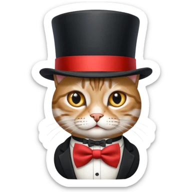 Grey tabby cat in top hat and bow tie sticker