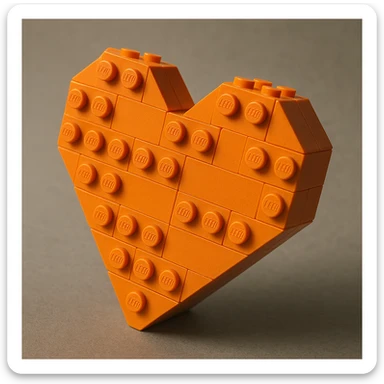 an orange LEGO heart, slightly tilted, detailed brick texture sticker