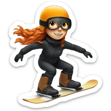 Ginger girl with eyeglasses and black helmet riding on snowboard  sticker