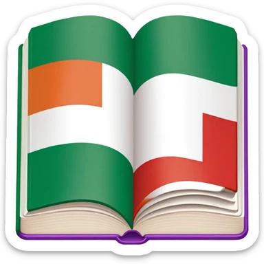 Italian to English dictionary book cover with correct Italian flag and extremely wrong British flag with completely incorrect colors like purple and orange or wrong symbols sticker