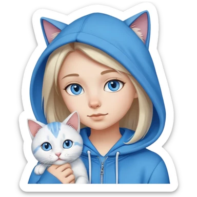 girl wear hoodie with white blue eye cat sticker