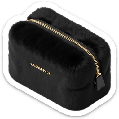 black fluffy faux fur cosmetics bag sticker
