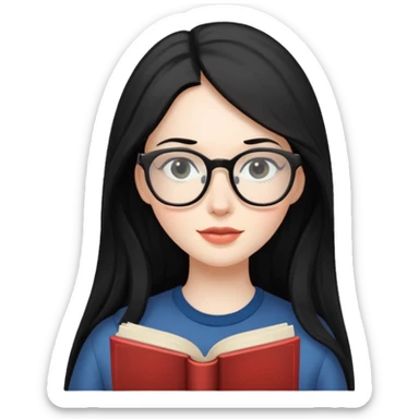 long black haired women with book with optical sticker