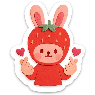 strawberry bunny making finger hearts, paper-craft style sticker