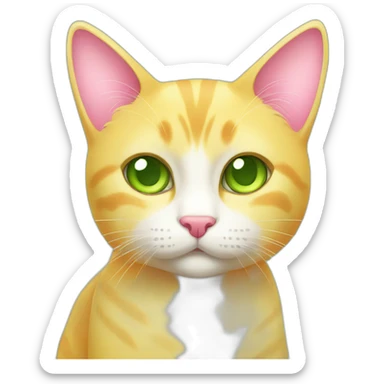 cute yellow cat with green eyes and pink nose sticker