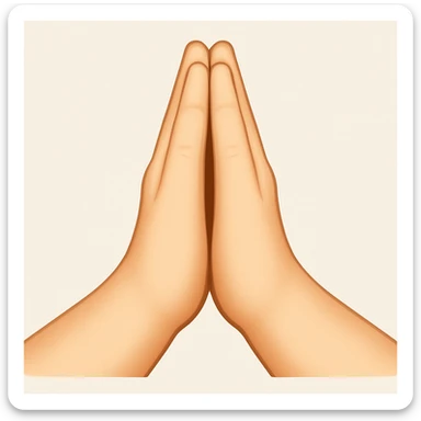 Caucasian hands pressed together, praying, point of view with thumbs in front, in emoji style. sticker