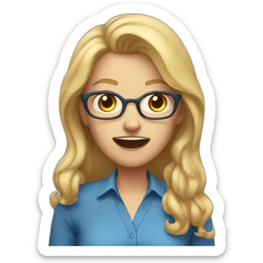 woman teacher long blonde hair blue shirt yelling sticker